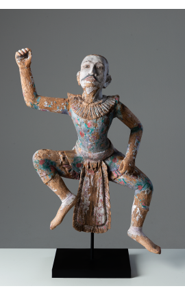 ASIE - BIRMANIE - Achat exceptionnel Statuette danseur Birman - Sculpture en bois objet d'art primitif .