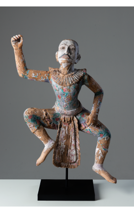 ASIE - BIRMANIE - Exceptionnel Statuette danseur Birman - Sculpture en bois objet d'art primitif .