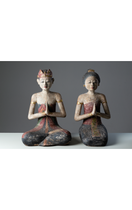 Art OCEANIEN - Indonésie BALI - Statuette - Sculpture en bois couple de marié. Magnifique objet d'art primitif d'Océanie.