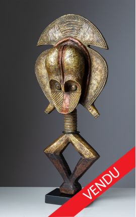 Art Africain, Art premier Reliquaire KOTA- Bois, Cuivre, Laiton - bwiti - Bakota - Gabon - 59 cm